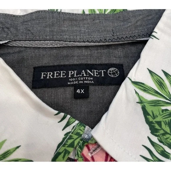 Free Planet S/S Button Up Hibiscus Floral Men's White Hawaiian Shirt Size 4X NWT - Picture 5 of 8
